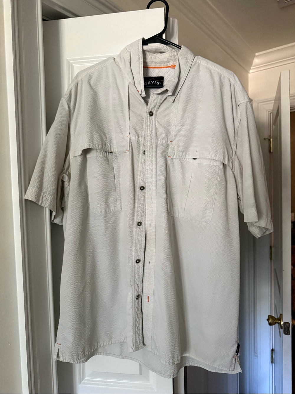 Orvis Light Beige Short-Sleeve Button-Down Performance Shirt